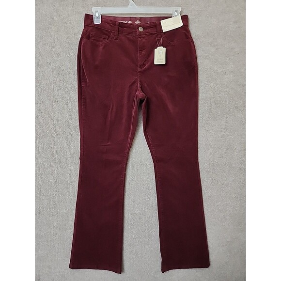 St Johns Bay Bootcut Corduroy Pants Womens 12 Burgundy Slimming Stretch NEW - Picture 3 of 13